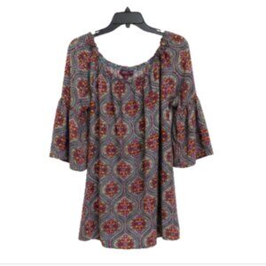 Avani Del Amour Women's Blouse Sz L Off Shoulder Paisley 3/4 Bell Sleeve